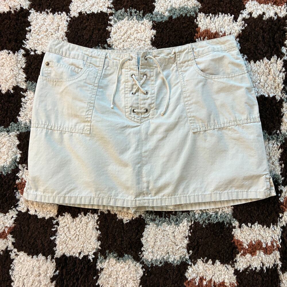 Vintage Jordache Y2K Lo-Rise Lace Up Cargo Skort Mini Beige Skirt Sz L 32" Waist